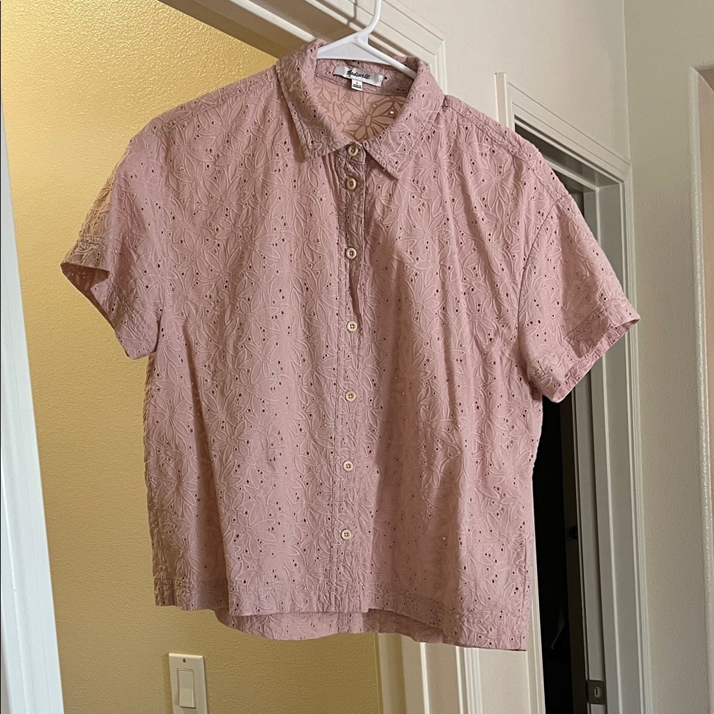 Madewell Pink Eyelet Button-Down Shirt